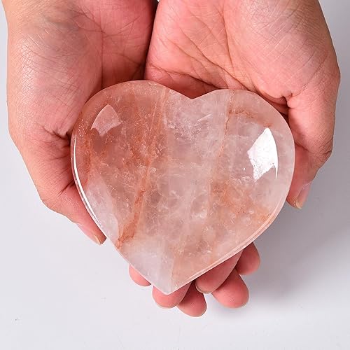 Miniatura 2 de JIC Gem Cuenco de cristal natural con forma de corazón de cuarzo hematoide rojo, piedra de cristal curativo, bandeja de joyería, decoración para el