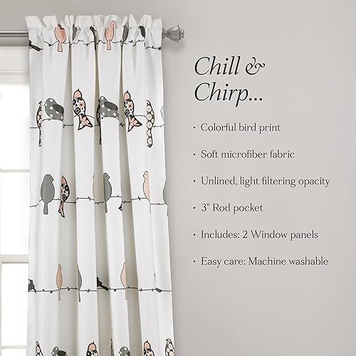 Miniatura 6 de Lush Decor Rowley Birds - Cortinas de pájaros para oscurecer la habitación, juego para sala, comedor, dormitorio (par), 52 pulgadas de ancho x 95
