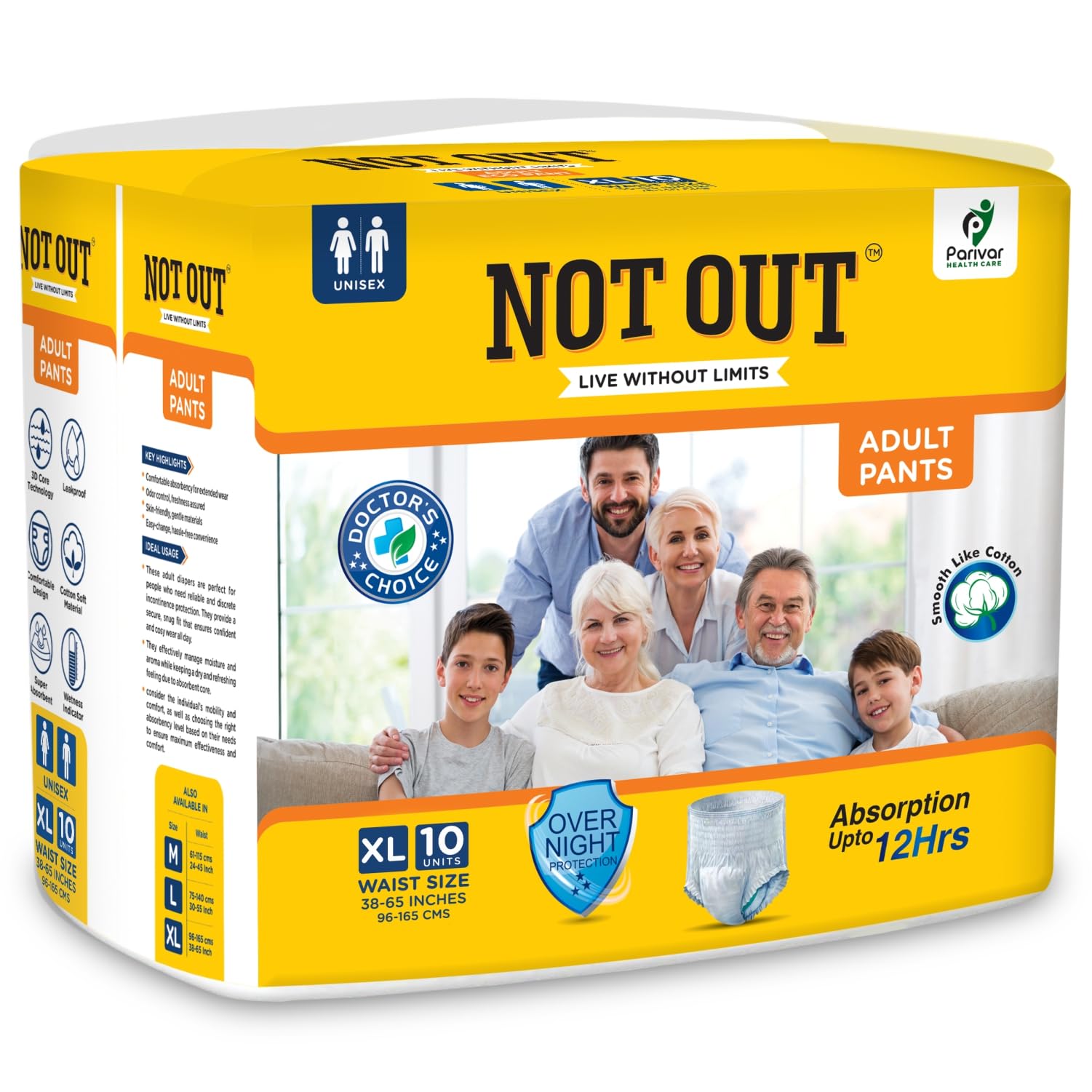 Not Out Adult Diaper Pants, XL (Waist 38-65 inches | 96-165 cm) | Comfortable, Leak-Proof, Odour Control Incontinence Pants, Pack of 2, Count 20-image-27