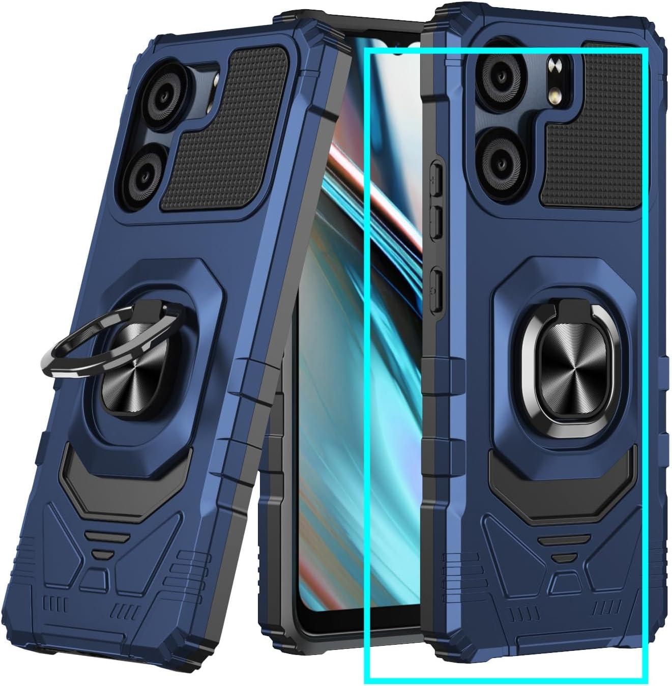 Aulzaju for BLU View 5 Case with Screen Protector,Blu View 5 Phone Case with Magnetic Ring Kickstand,Rugged Dual Layer Heavy Duty Military Grade Shockproof Cover for Blu View 5 B160v Blue