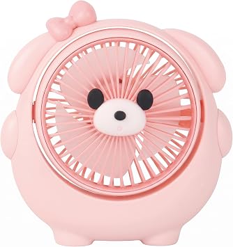 Cute Dog Design Small Fan for Desk, 3 Speed Rechargeable Small Table Fan with Adjustable Tilt, Quiet Mini Fans for Desktop, Bedroom, Dorm & Travel Use, Peach Blush