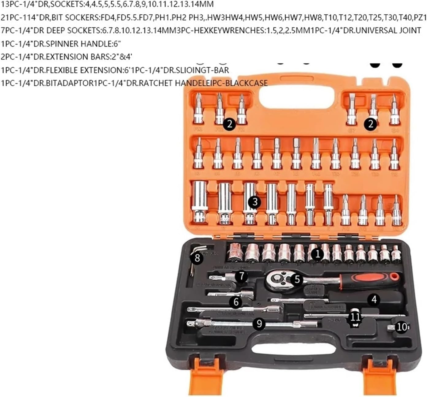 Ratchet kit Tool Set Hand Tools for Car Repair Ratchet Spanner Wrench Sockets Set Professional Bicycle Car tire Repair Mechanical Tool Kits(53pcs)