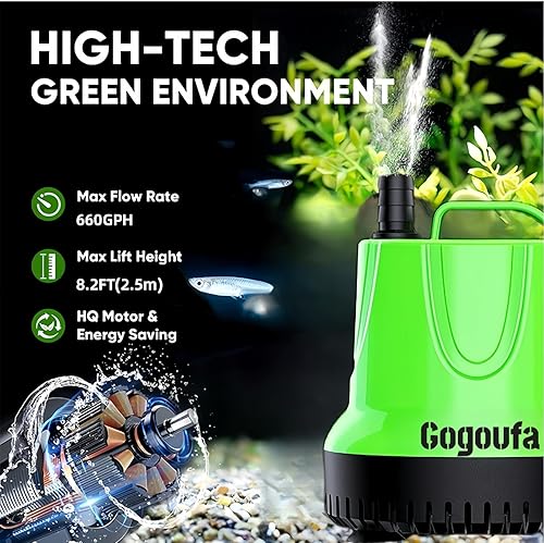 Miniatura 2 de Bomba de agua sumergible con tubo de 5 pies y 3 boquillas, 660 GPH, 40W, bomba de sumidero pequeña para pecera, estanque, acuario, sistemas