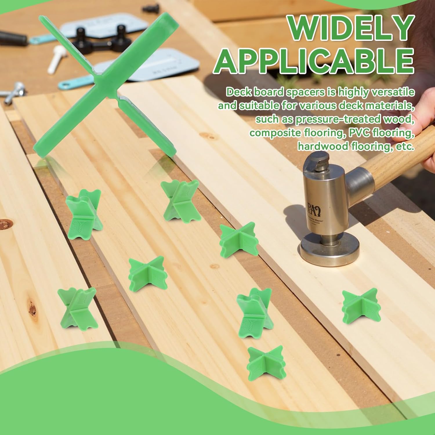 6 Pcs Deck Spacer, 4 Thicknesses ABS Deck Spacers(1/16", 1/8", 3/16", 1/4"), Green Deck Board Spacers Tool Assorted for Pressure Treated Composite Decking