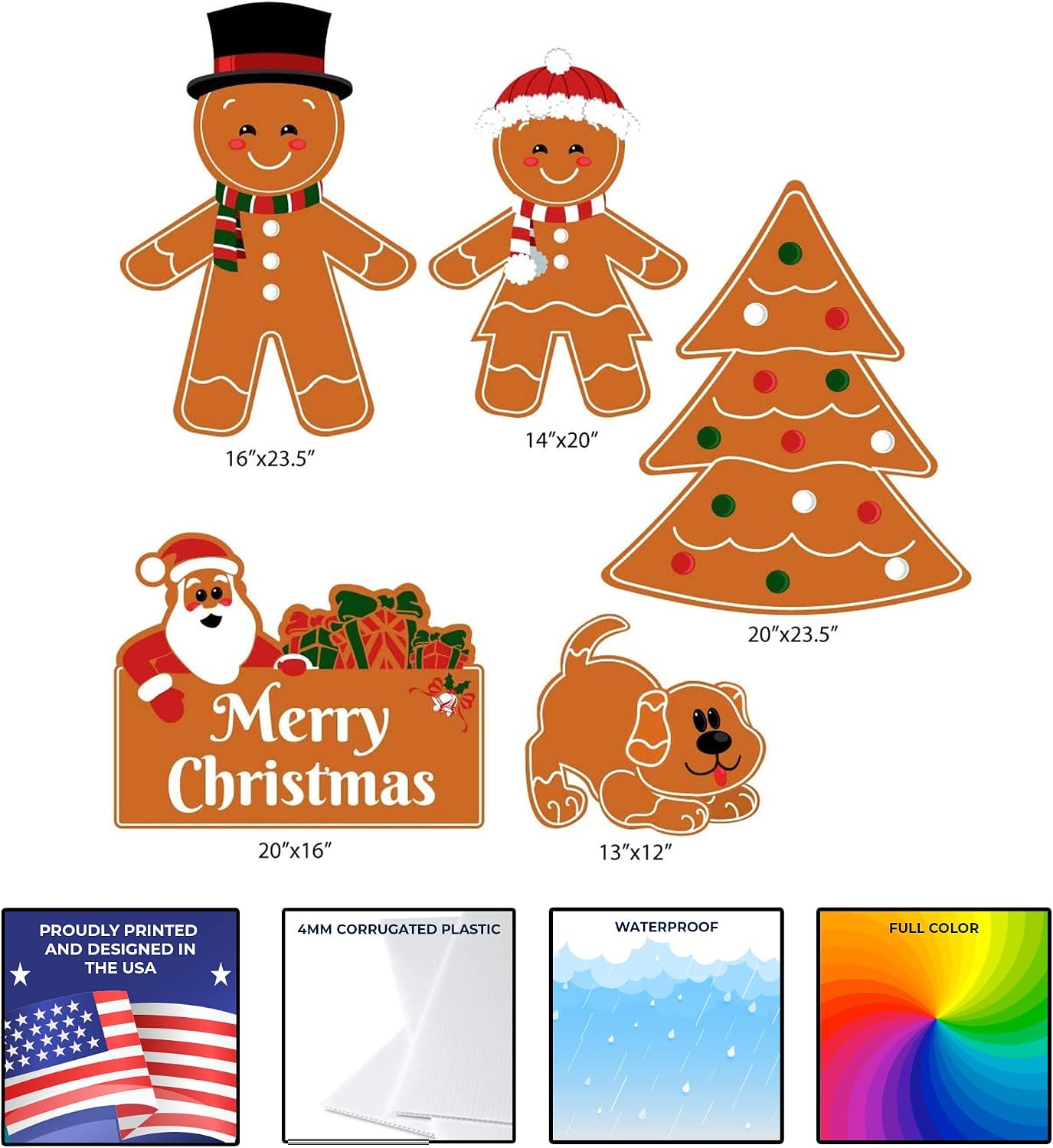 VictoryStore Yard Sign Outdoor Lawn Decorations: Gingerbread People Family Christmas Yard Decorations 5pcs Includes Stakes