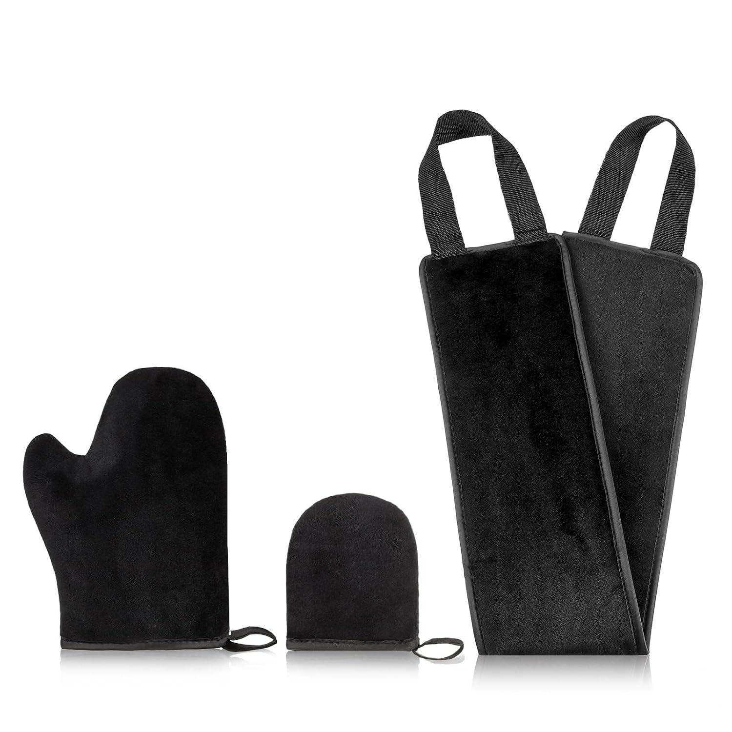 Self Tanning Mitt Set 3 in 1, Professional Back Applicator with Tanning Mitt and Mini Mitt, 23.2 Inch Back Strap, Self Tan Application Kit (Black)