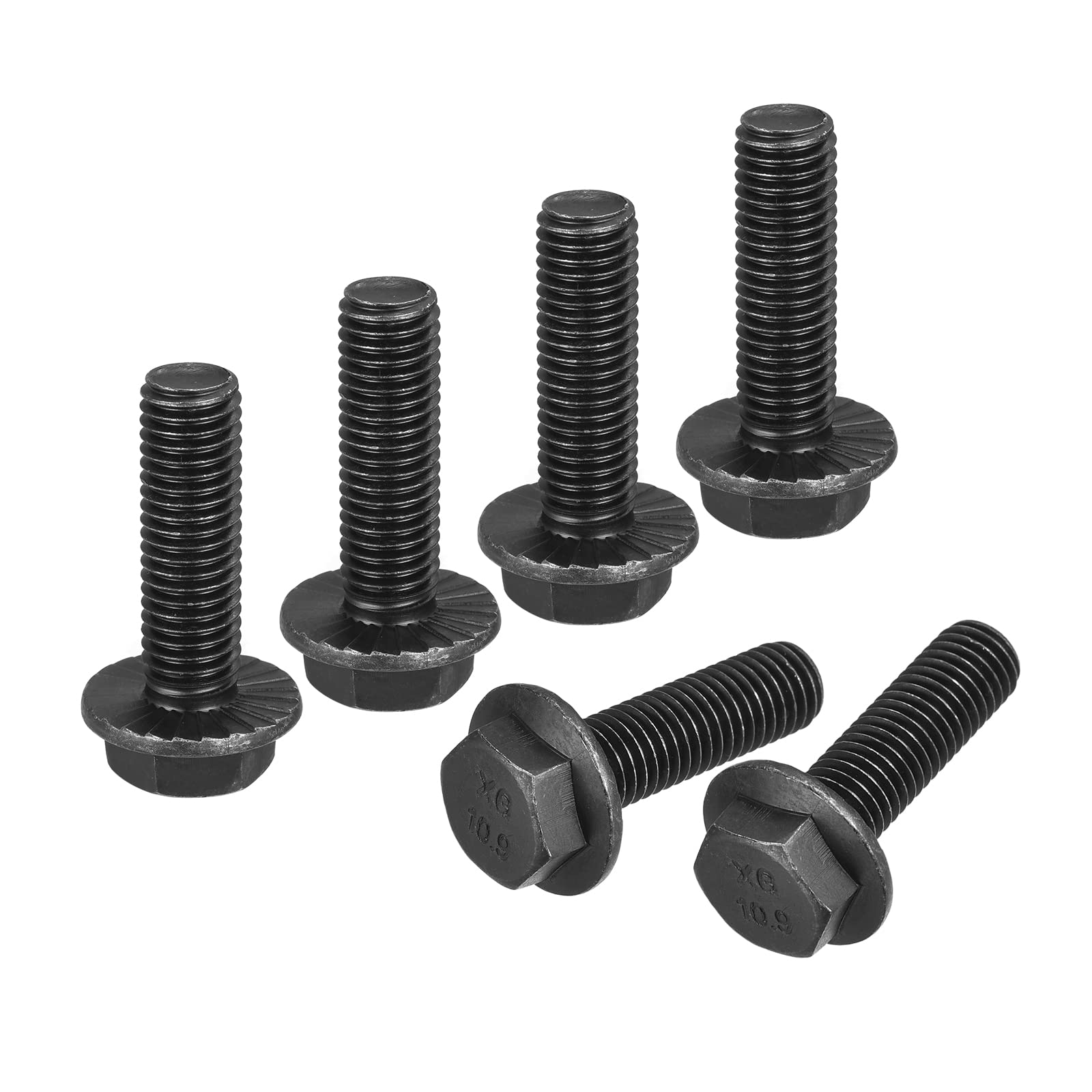 sourcing map M12-1.75x40mm Hex Serrated Flange Bolts 10.9 Grade Carbon Steel Screws 6pcs