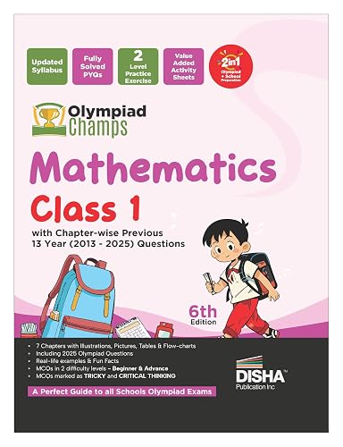 Disha Olympiad Champs Mathematics Class 1 with Chapter-wise Previous 13 Year (2013 - 2025) Questions 6th Edition | Complete Prep Guide with Theory, PYQs, Past & Practice Exercise