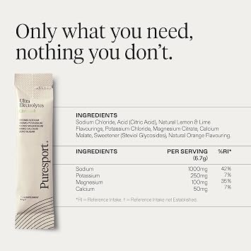 Puresport Ultra Electrolytes Hydration Citrus Salt (15 Pack), High Performance Sugar Free Electrolytes Powder, 1000mg Sodium, Optimise Hydration & Support Muscles, Travel-Friendly Format
