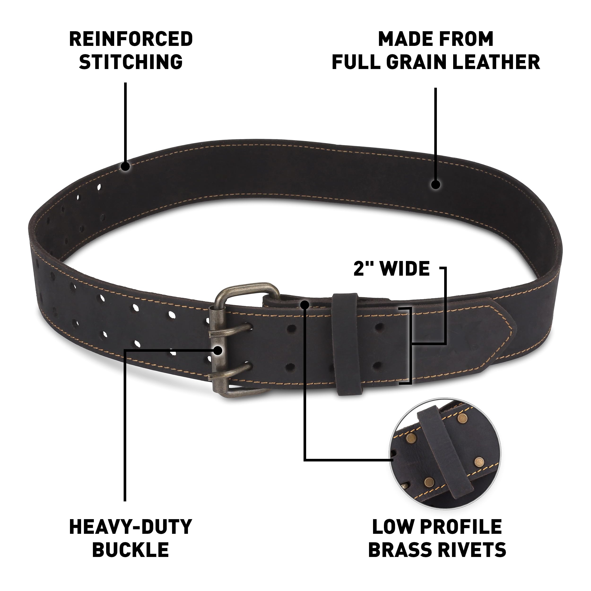 OX Pro 2 Inch Leather Tool Belt - Oil Tanned Full Grain Leather