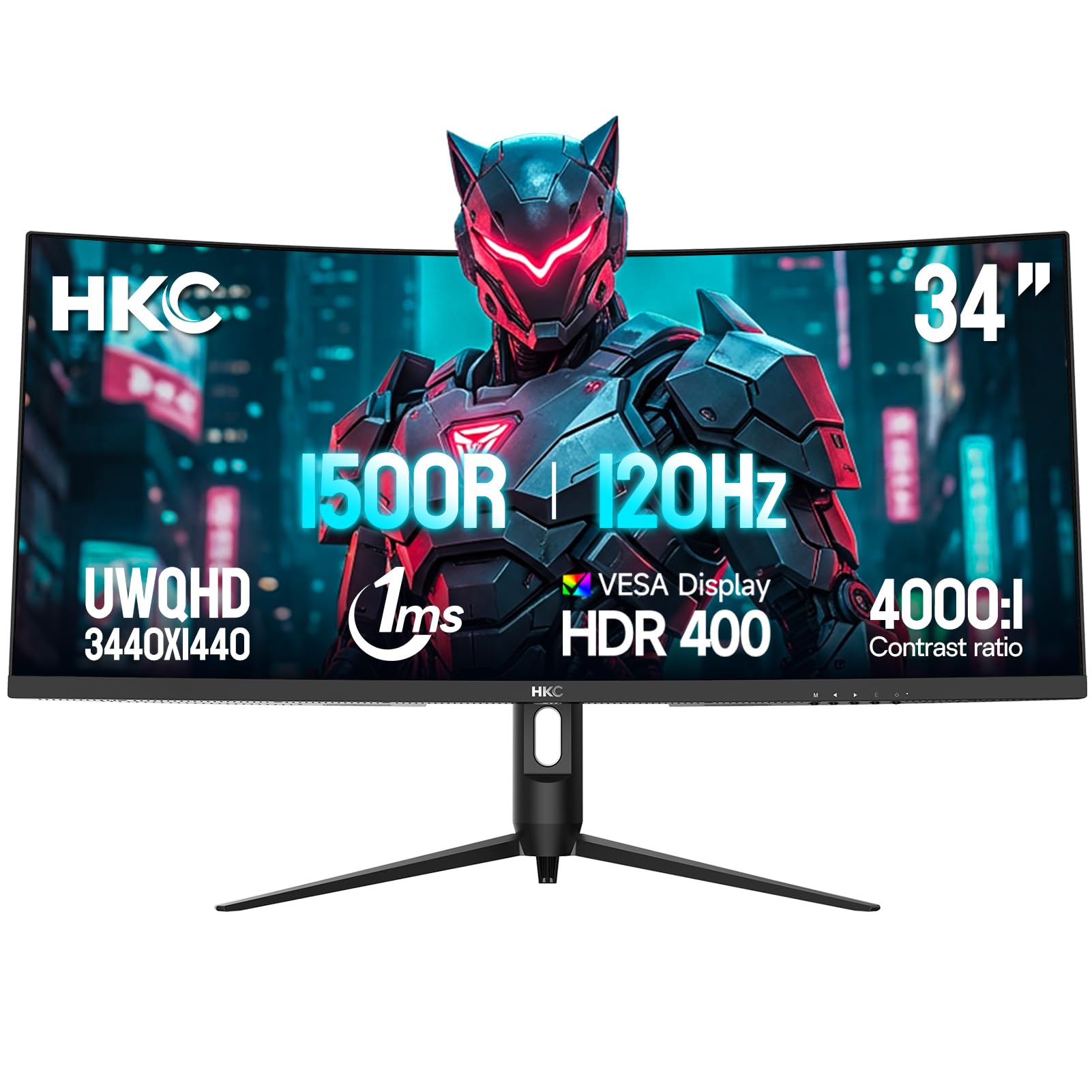 HKC 34 Pouces 120Hz Incurvé Écran PC Gamer, UWQHD 3440x1440 Ultrawide 21:9, Dalle VA 1500R, 1ms MPRT, 90% DCI-P3, HDR400, Low Blue Light, Réglable en Hauteur, Adaptive Sync, HDMI 2.0 DP 1.4,VESA 75x75