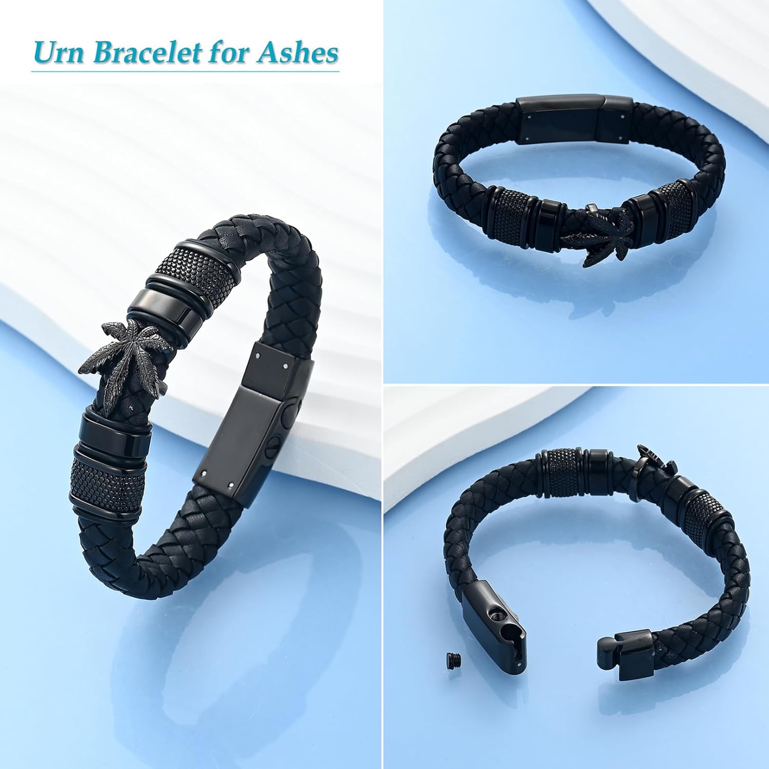 Hearbeingt Cremation Jewelry Urn Bracelet for Ashes for Women Men Keepsake Memorial Cuff Braided Leather Wristband Urn Bangle Bracelet for Ashes - Image 2