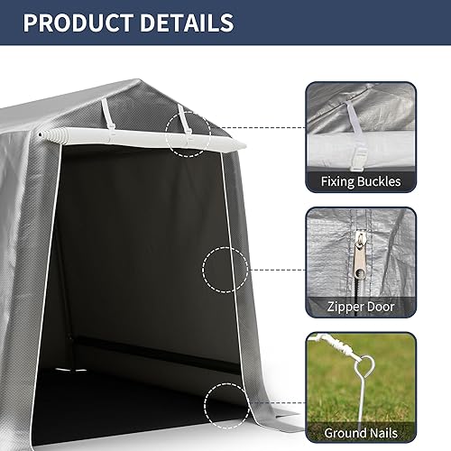 Miniatura 5 de Shintenchi Cobertizo portátil de 6 x 8 pies, almacenamiento al aire libre de 7 pies de alto con lona resistente a los rayos UV e impermeable, garaje