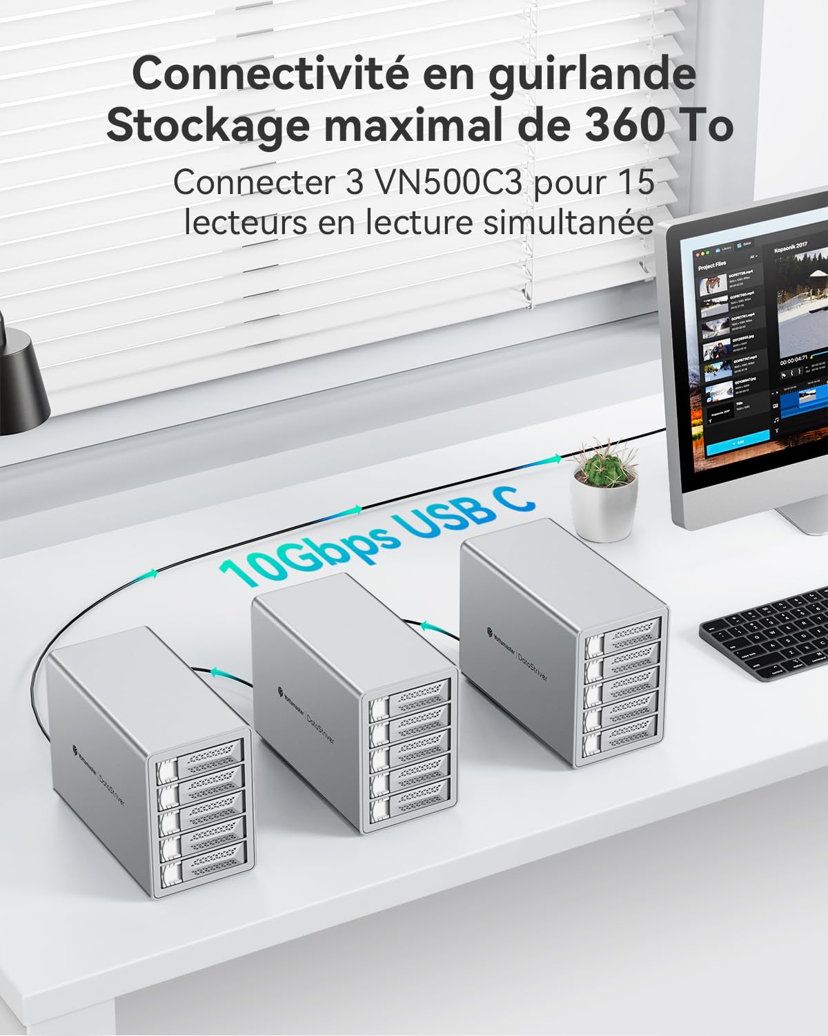 Yottamaster 5 Baies Disque Dur Boîtier, DAS 5 Bay 10Gbps Daisy-Chain, Boîtier DAS USB C en Aluminium Supportant 120 to (5x24 to), Max Jusqu'à 360 to pour 2.5"/3.5" SATA HDD/SSD (sans Disque)