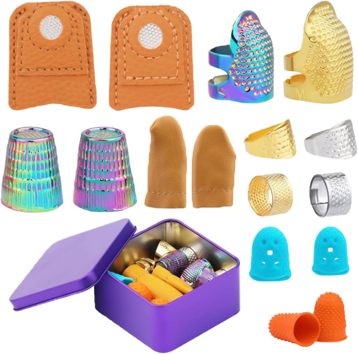 Leather Thimble Sewing Needle Set Sewing Thimble Metal Thimble Rings Leather Finger Protector Silicones Finger Guards