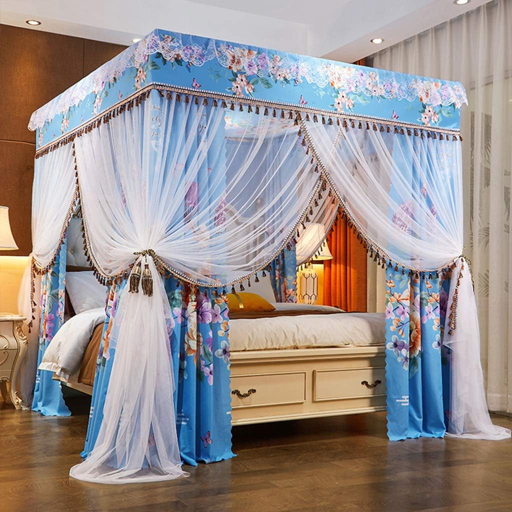 Princess 4 Corner Post Bed Canopy with Cute Mosquito Net Perfect for Girls Adults and Kids Rooms Twin/Full/Queen/King Size Bed Beautiful Curtain Net for Bedroom
