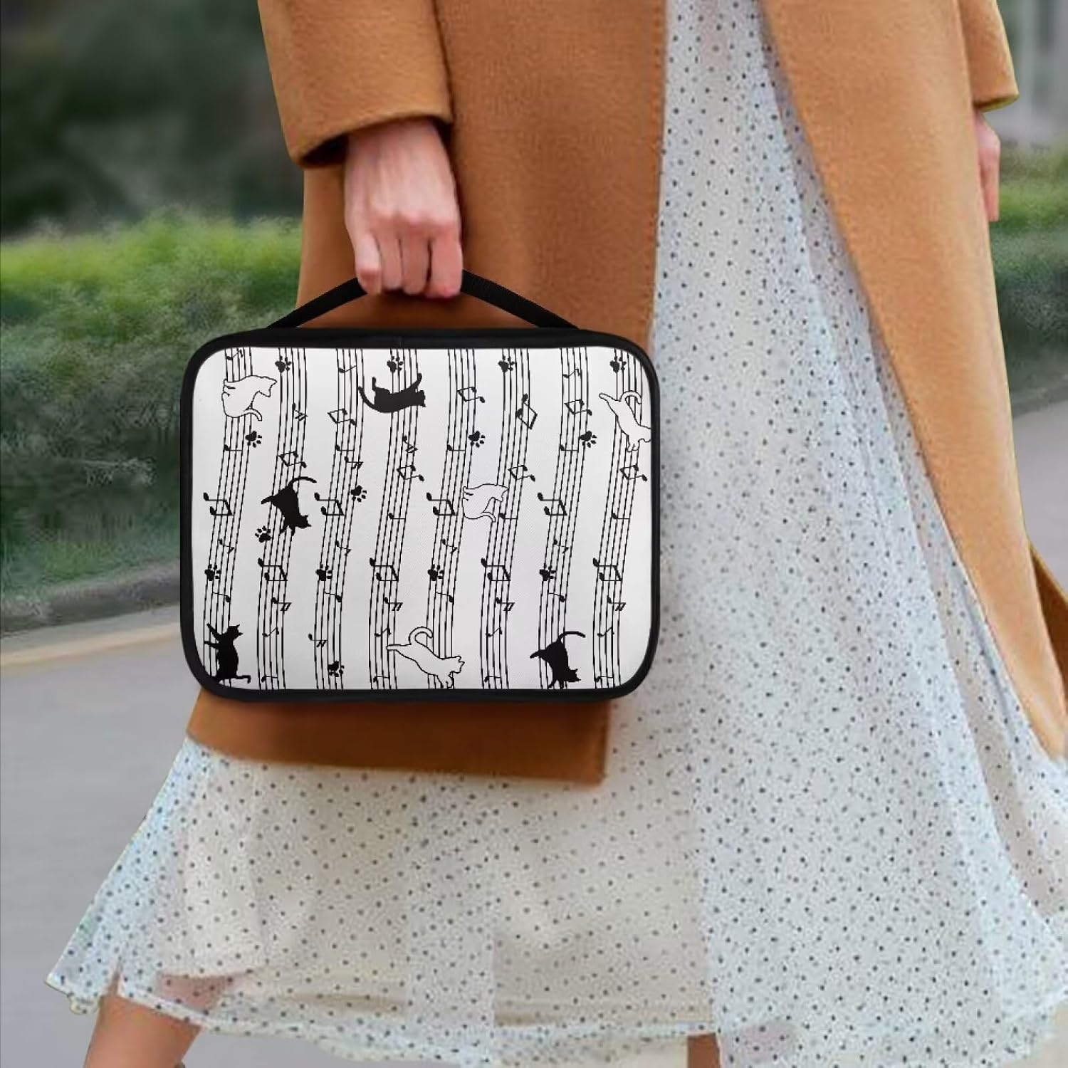 Rchsmod Cat Paw Music Note Print Bible Case for Women Large Bible Cover Portable Bible Bag with Handle, Bible Study Accessories Supplies Bible Holder Handbag Bible Gift for Church Bag image 4