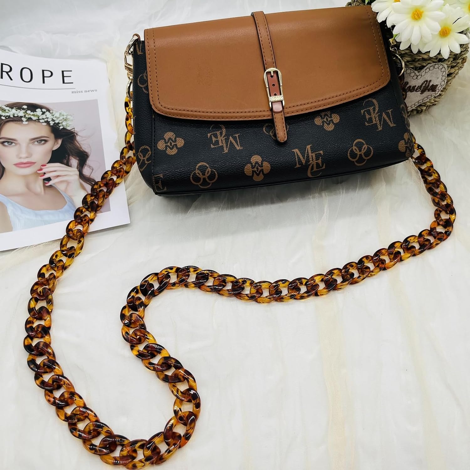 Havique Purse Chain Bag Chain Shoulder Crossbody Straps for Purses Handbags Strap Replacement, Acrylic Leopard Print 48"