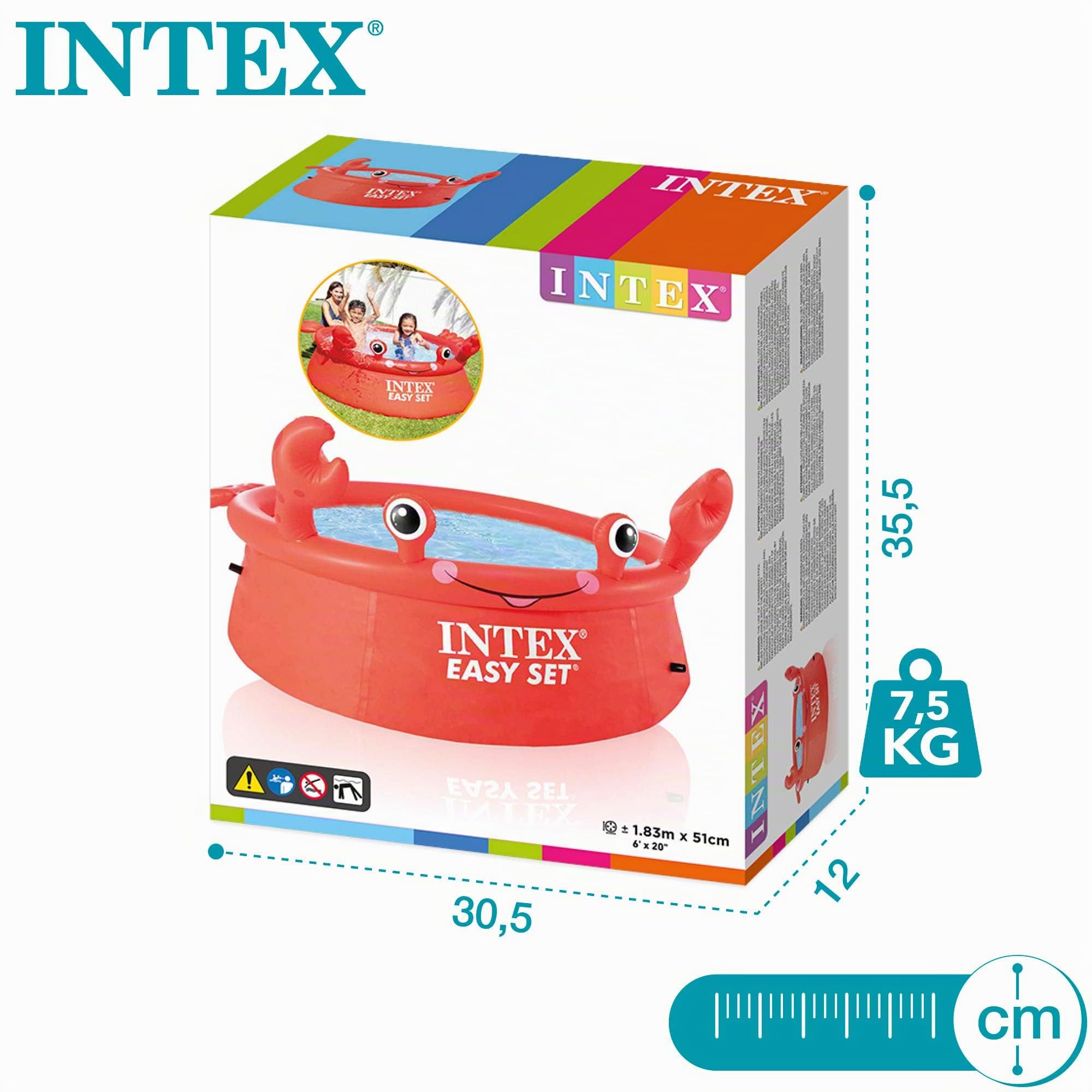 Intex 26100NP - Piscina hinchable Easy Set, 183x51 cm, 880 litros, Piscina diseño cangrejo, color rojo, Para niños a partir de 3 años