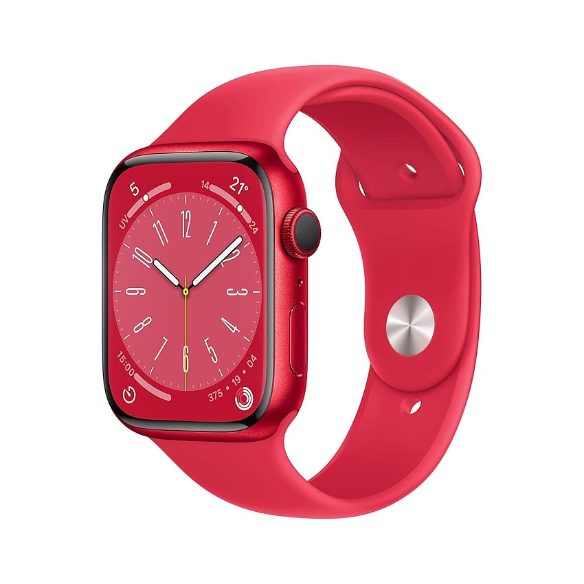 Immagine del prodotto Apple Watch Series 8 (GPS, 45mm) Smartwatch con cassa in alluminio (PRODUCT) RED con Cinturino Sport (PRODUCT) RED - Regular. Fitness tracker, app Livelli O₂, resistente all’acqua