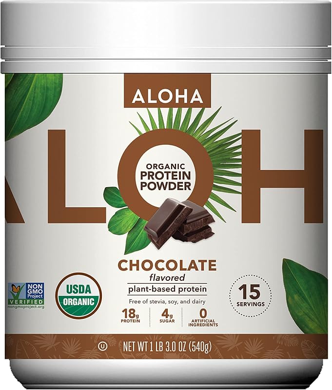 ALOHA Organic Plant-Based Chocolate Protein Powder | 15 Servings, Stevia Free, Low Sugar, Gluten Free, 18g Protein