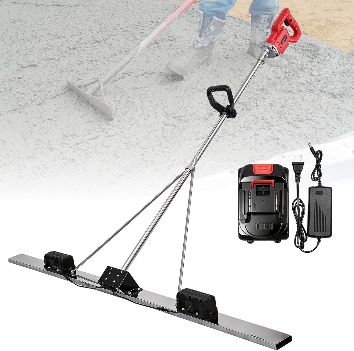 5.9 Ft Power Screed For Concrete, Electric Cordless Screed Cement Finishing Vibration Motor, Battery Powered, Concretes Surfaces Leveling Tamper Ruler For Construction Sites
