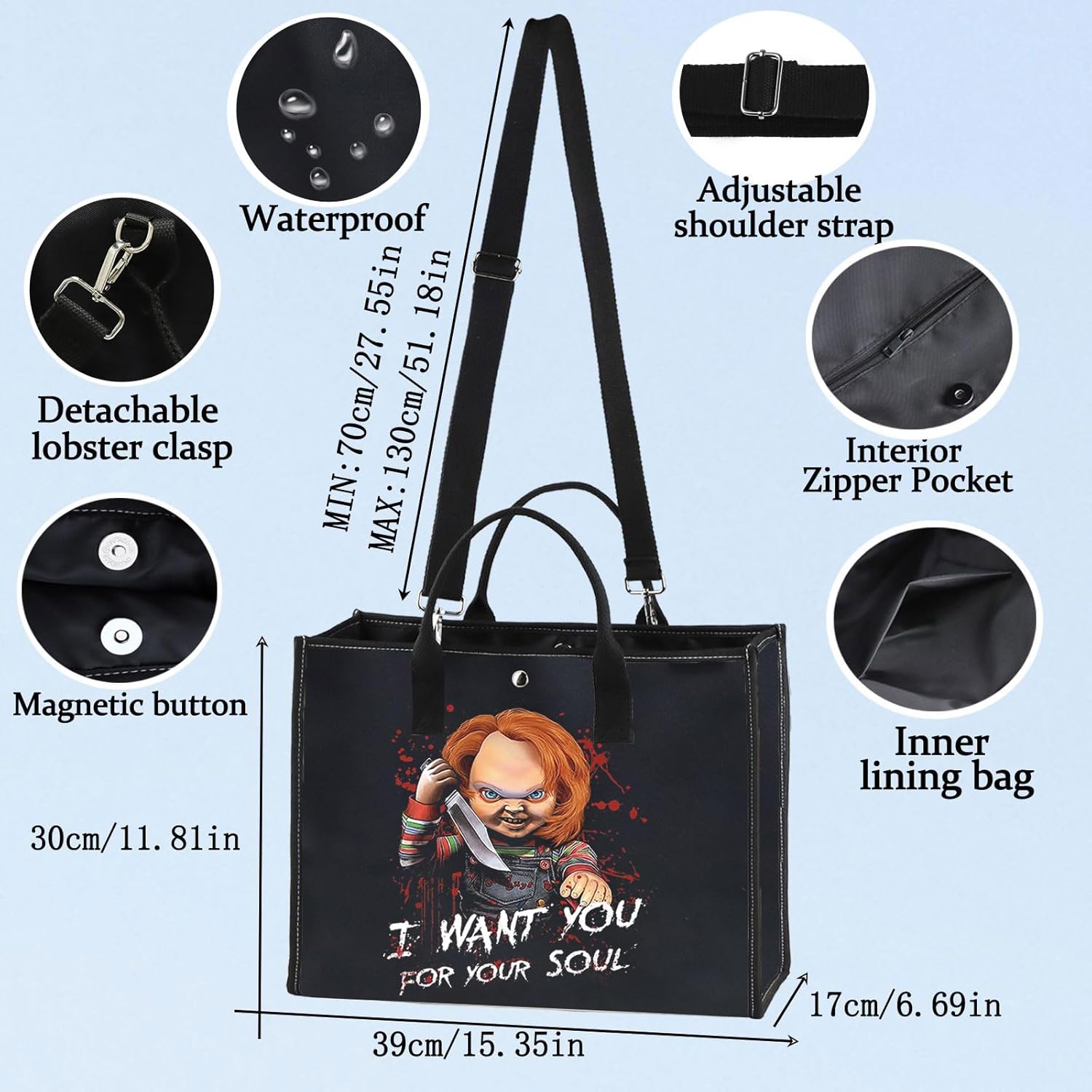 BWWKTOP Evil Doll Cosmetic Makeup Bag Murderous Toy Gifts I Want You For My Soul Zipper Travel Bags Killer Doll Merch (for My Soul BG) - Image 2