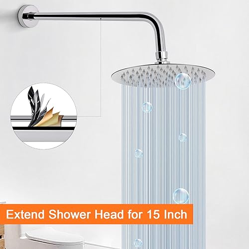 Miniatura 5 de Brazo de ducha HarJue con brida y cinta de teflón, brazo de extensión de tubo de ducha montado en la pared de acero inoxidable 304 para cabezal