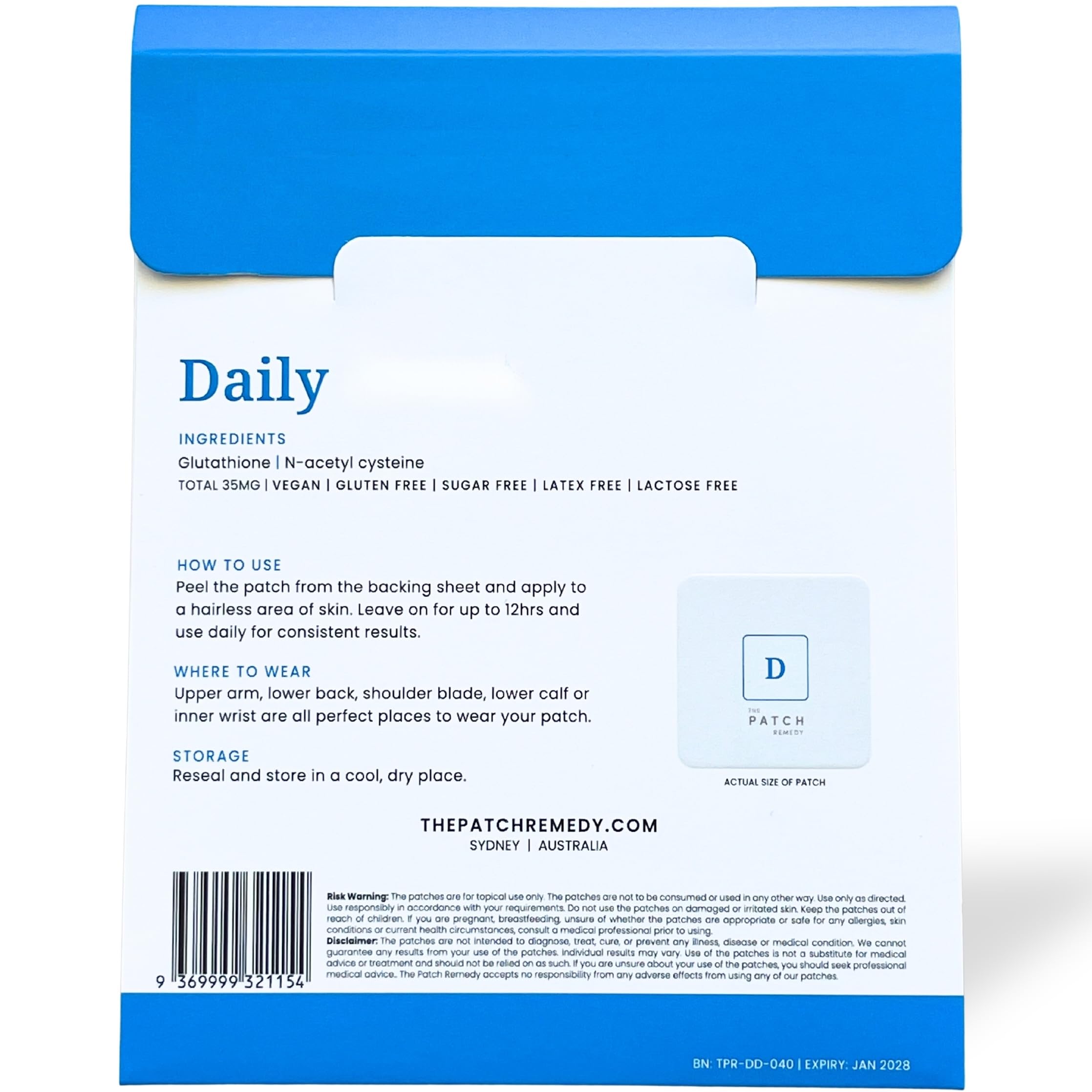 The Patch Remedy Parches diarios | 30 parches tópicos | Glutatión y N-acetil-cisteína