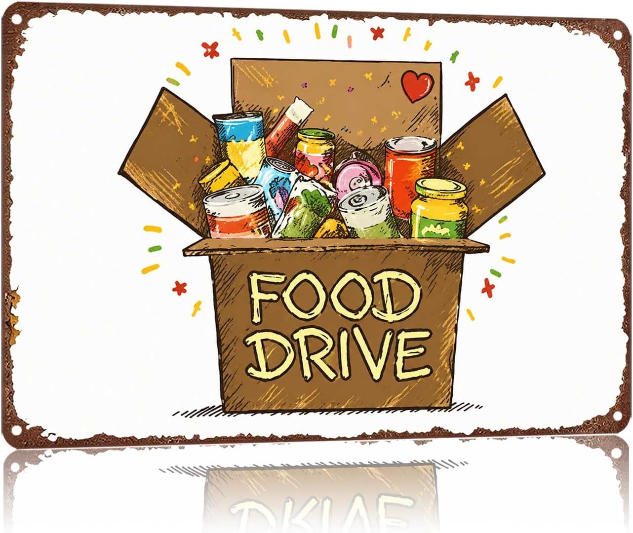 Metal Sign Food Drive Box Full Of Canned Food Donation Wall Decor