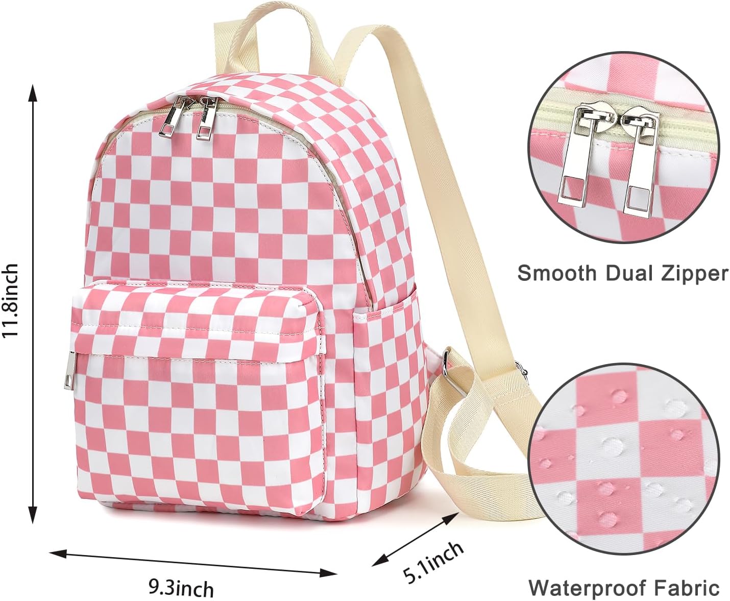 Mini Backpack Purse Fashion Small Backpack Casual Daypack for Women Girls School Travel (Checkered Pink)