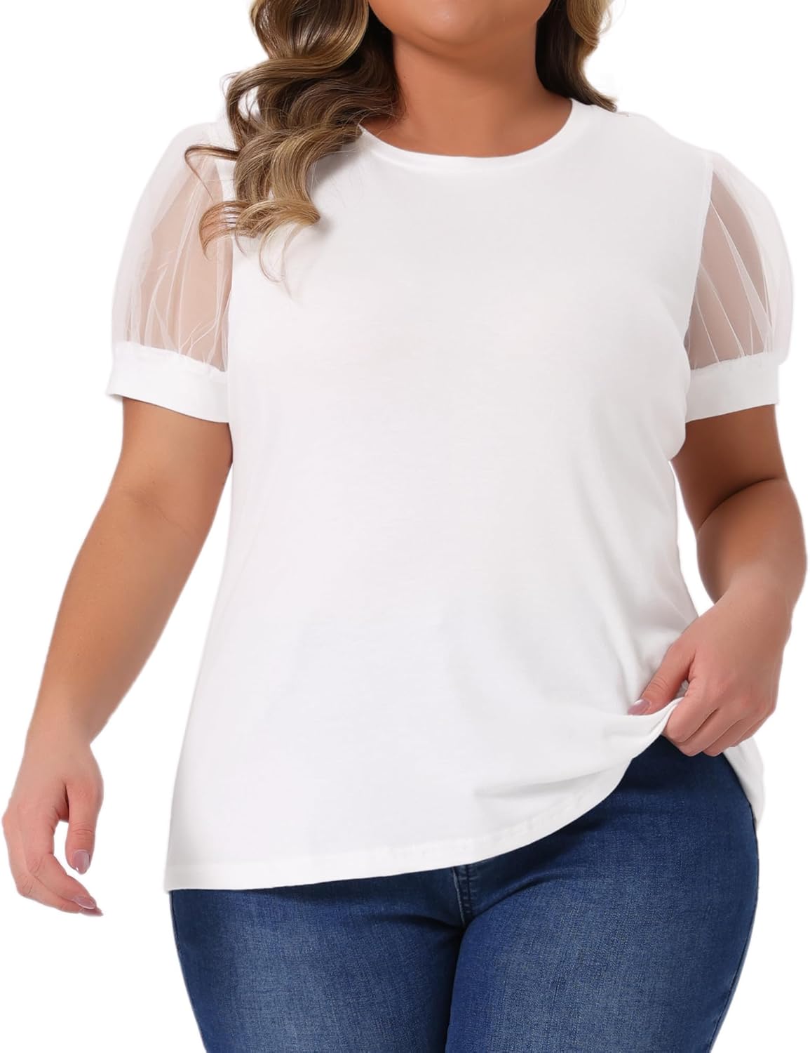 Agnes Orinda Women's Plus Size Crew Neck Mesh Short Sleeve t Shirt Tops Summer Blouse Tops Casual 2025