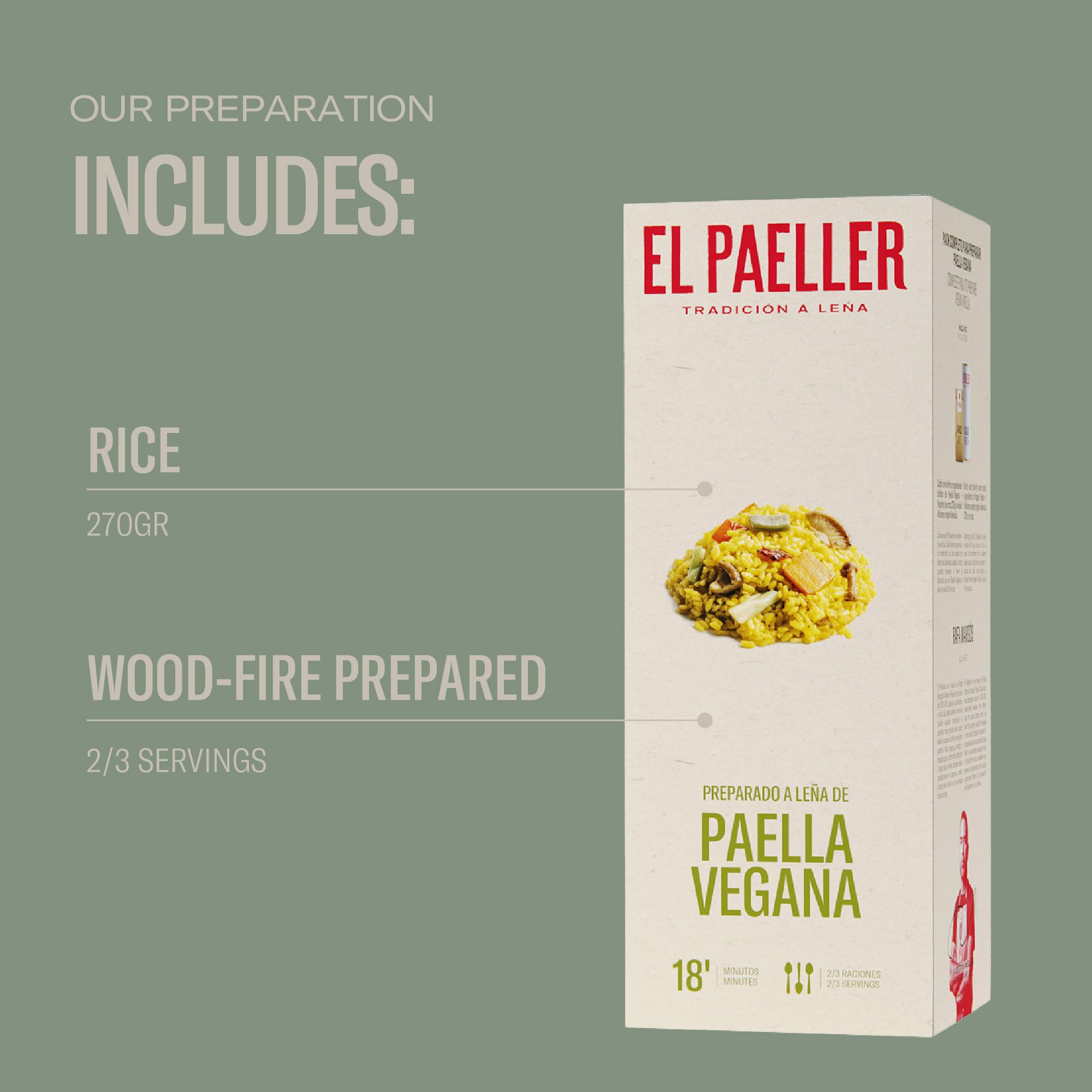 EL PAELLER - Paella Kit | Preparato per Paella di Verdure | Cotto Artigianalmente a Legna | Ingredienti 100% Naturali | Per 2-3 Persone | Facile da Preparare in soli 18 Minuti | Senza Glutine