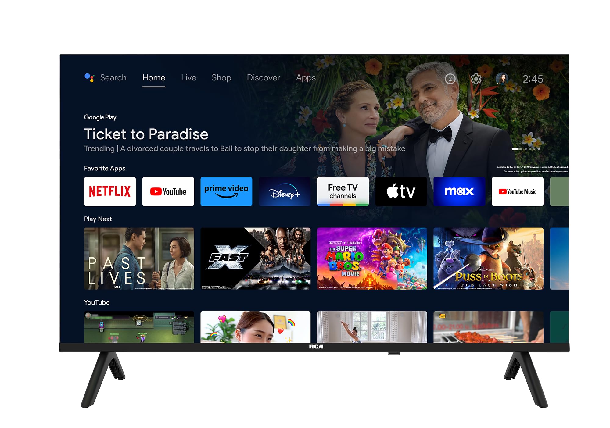 RCA 43-Inch FHD Smart Android TV, Frameless LED Display with HDR10, Wi-Fi and Bluetooth, Google Assistant Built-in, Compatible with Alexa