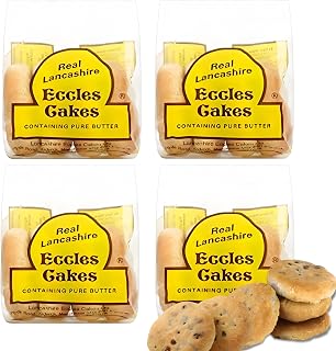 Real Lancashire Eccles Cake - 4 Cakes (Pack of 4) | British Snacks Made with Pure Butter & Dried Currants | Traditional & Delicious Fruity Cake for Tea Time Snack | 5.29 Oz/150g