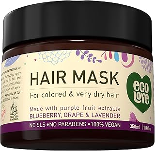 ecoLove Hair Mask for Dry Damaged Hair, Natural Hair Mask Deep Conditioning, 11.8 oz - Vegan and Cruelty-Free, With Lavender Extract, Organic Ingredients, SLS and Parabens Free
