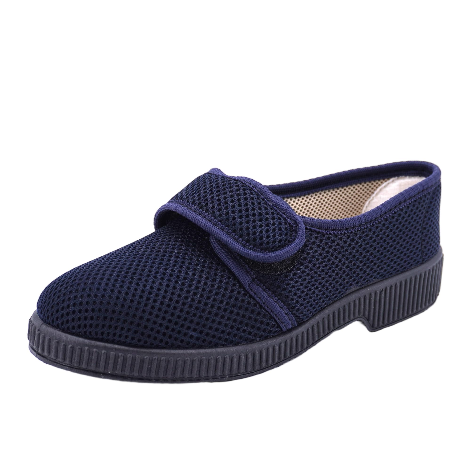 JOMIX Chaussons Homme avec Fermeture à Scratch Chaussures Diabétiques Confortable en Maille Respirant Pantoufles de Confort Semelle Antidérapante pour Loisirs