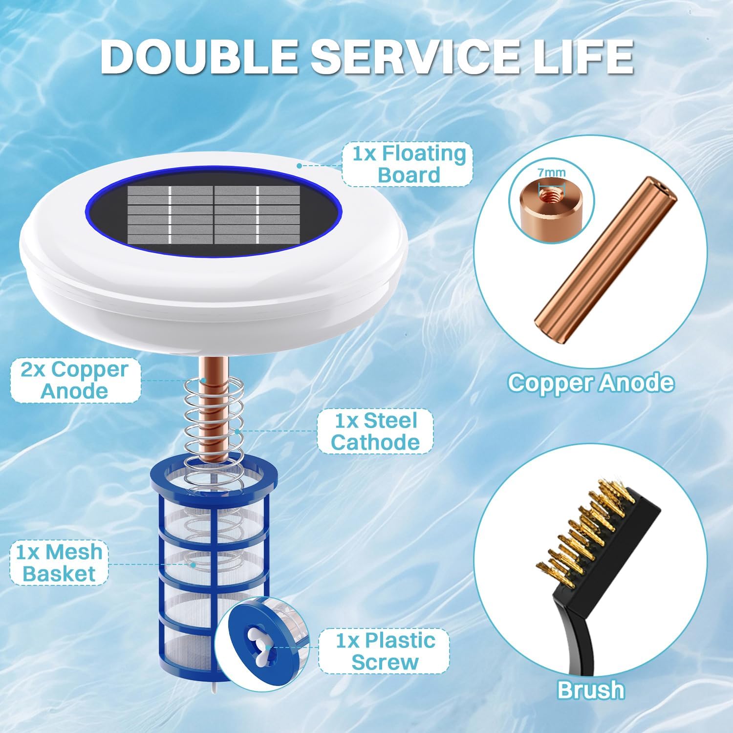 Solar Pool Cleaner | Floating Water Cleaner and Purifier | 2 Copper Replacement | Solar Powered Up to 35,000 Gal | Compatible with Fresh and Salt Water Pools & Spas | Reduces 85% Chlorine Use