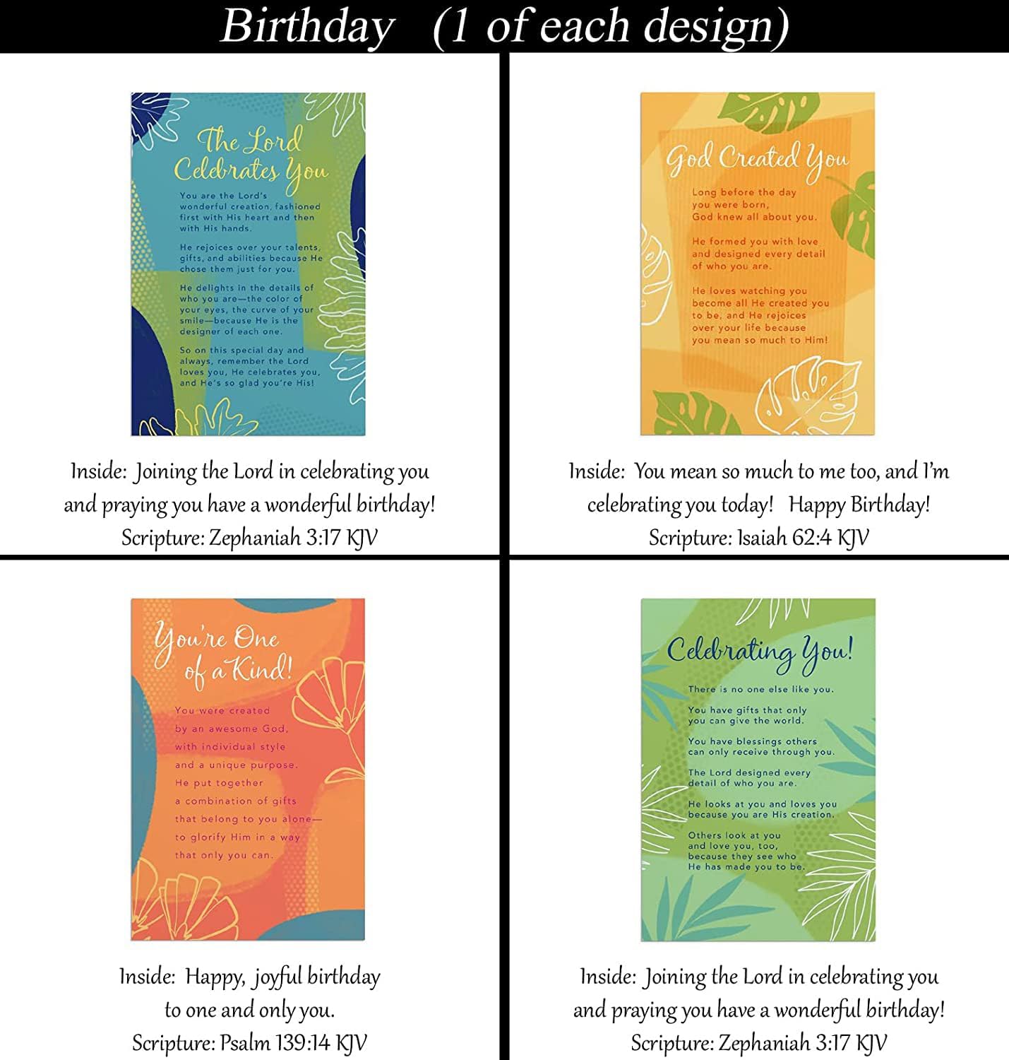 24 Cards ~ No Repeated Designs ~ Birthday ~ KJV King James ~ Christian Religious Sentiments ~ Scripture in Every Card