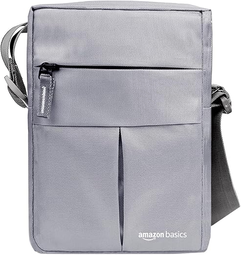 Amazon Basics Sling Bag/Crossbody Bag with Adjustable Strap for Daily and Travel Use, Durable, Water-Resistant, Travel-Friendly (Unisex, Silver)