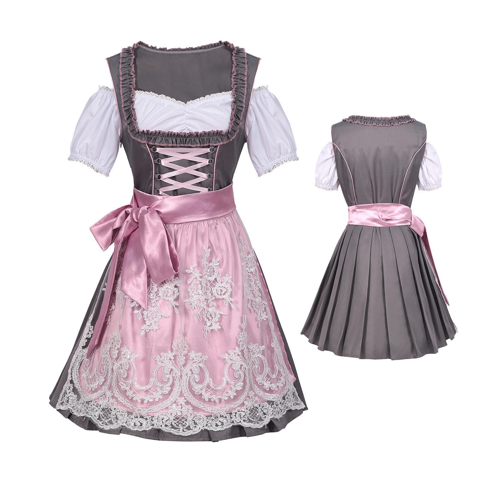 Women Dirndl Dress,Women's German Dirndl Dress Stroje na Oktoberfest | Różowa fartuchowa niemiecka sukienka bawarska na Halloween karnawałowy festiwal piwa impreza