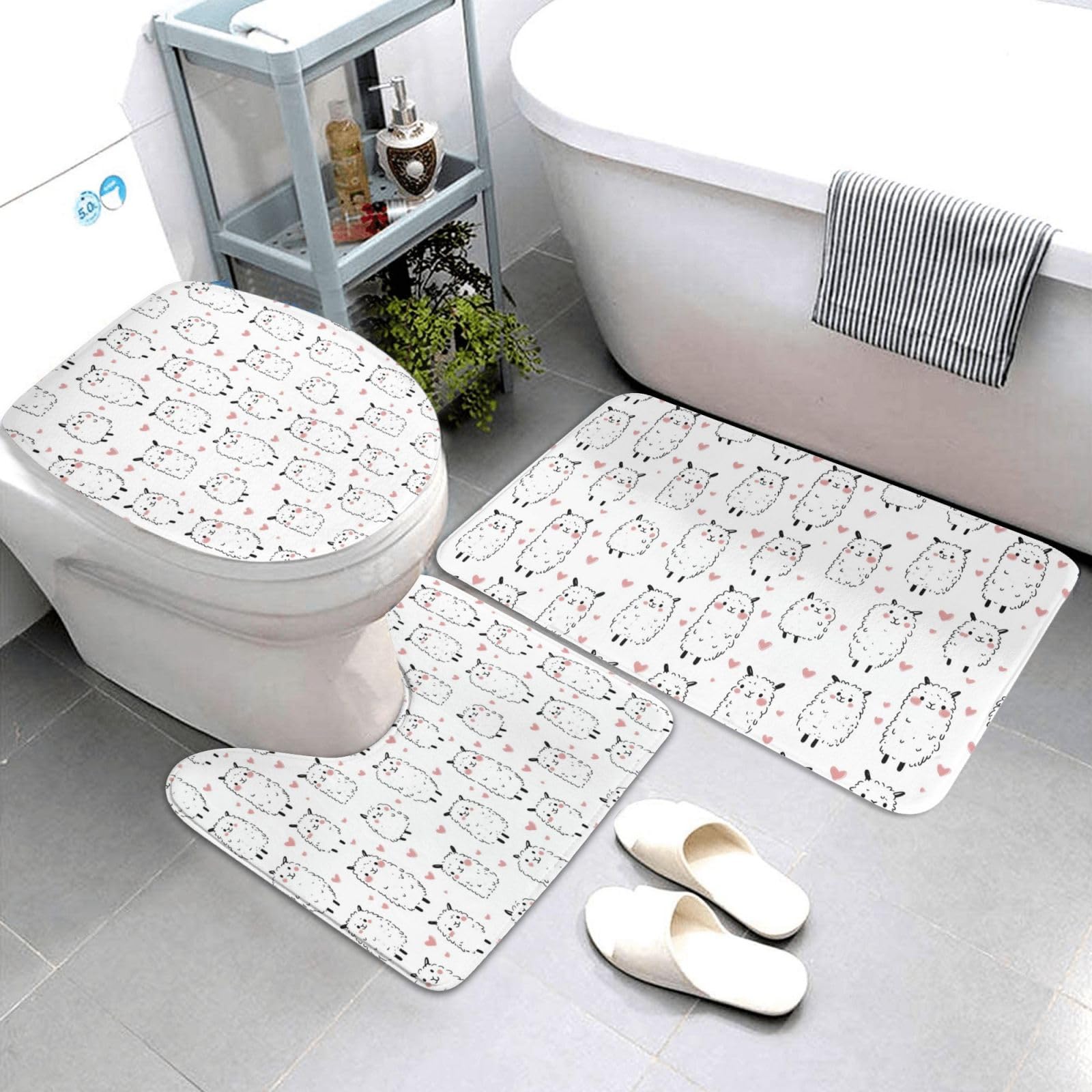 Tapis de salle de bain lot de 3 absorbant avec contour WC en U gris