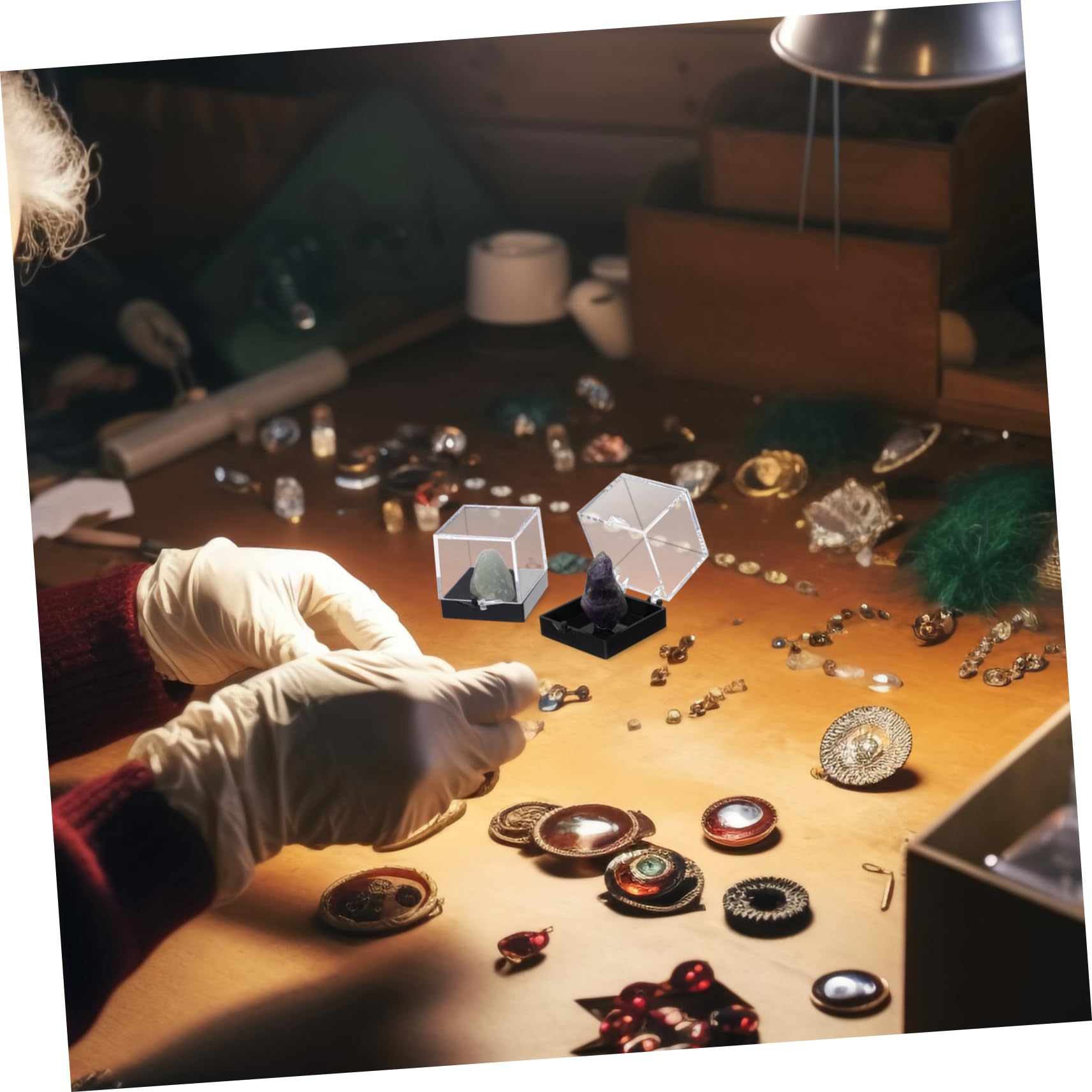 Beatifufu 12Pcs Transparent Specimen Display Box Square Plastic Storage Cases for Collectibles Mineral and Showcase Practical and Easy to Clean Storage