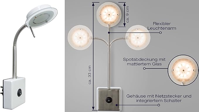 Trango Trango Stekkerlamp 2604 in wit mat incl. 5 Watt warm wit 3000K LED module lamp, wandlamp, leeslamp, keukenlamp, nachtlampje, keukenlamp, fitting lamp photo 2