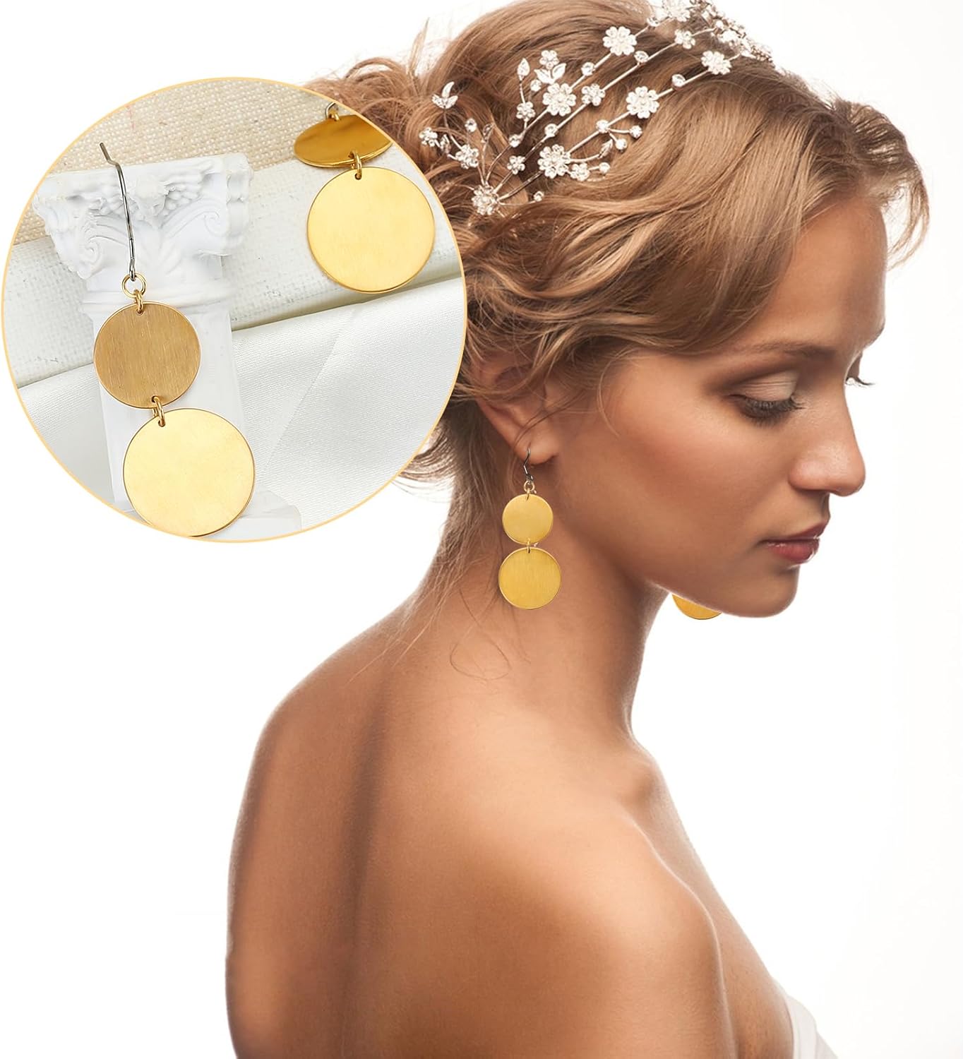 TGNEL Pure Titanium Earrings Hypoallergenic, Lightweight Two Circle Disc Titanium Dangle Drop Earrings for Women Sensitive Ears Gold/Rose Gold/Silver - Image 4