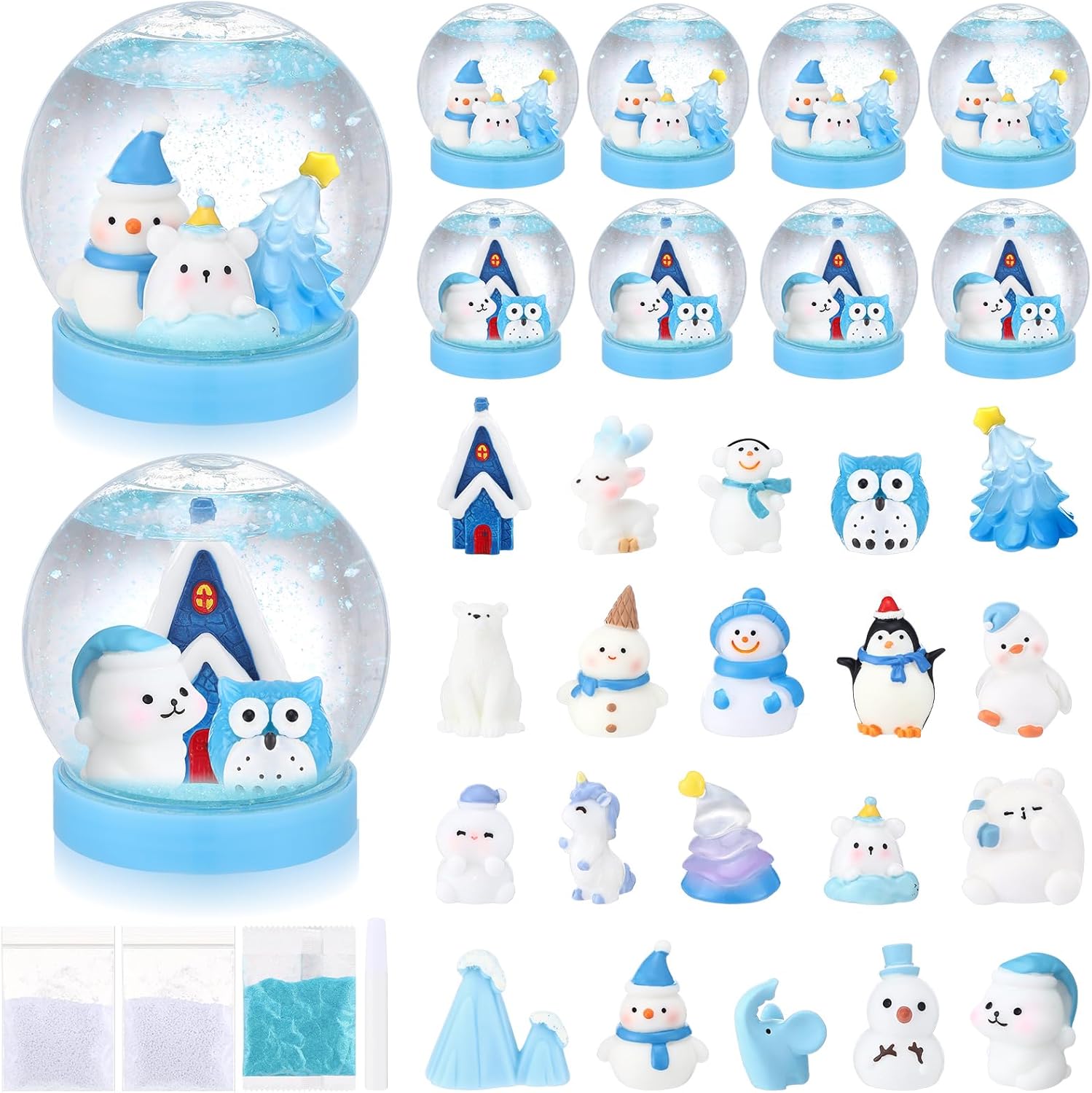 Chunful 10 Sets Winter DIY Snow Globe Kit Christmas Water Globes Making Kit with Mini Figurines Accessories Make Your Own Glitter Crafts for Winter Party Favors Arts and Crafts Home Decor