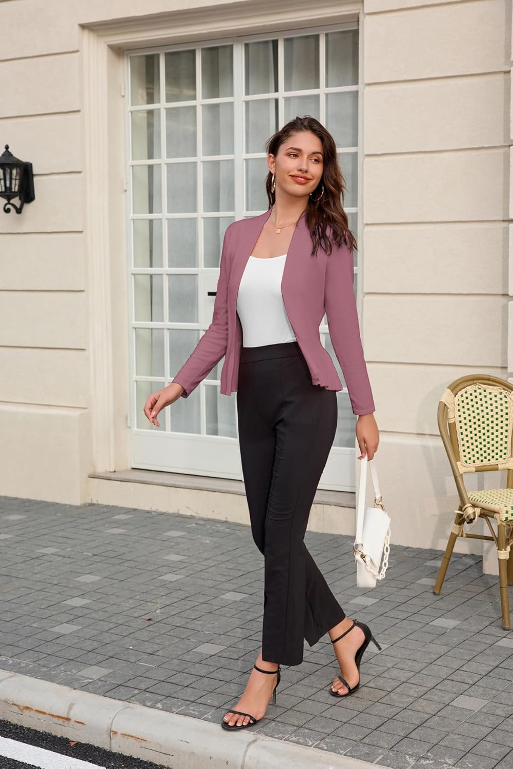 GRACE KARIN Women's Lightweight Draped Open Front Cropped Cardigan Long Sleeve Sweaters Peplum Knit Tops - Image 2