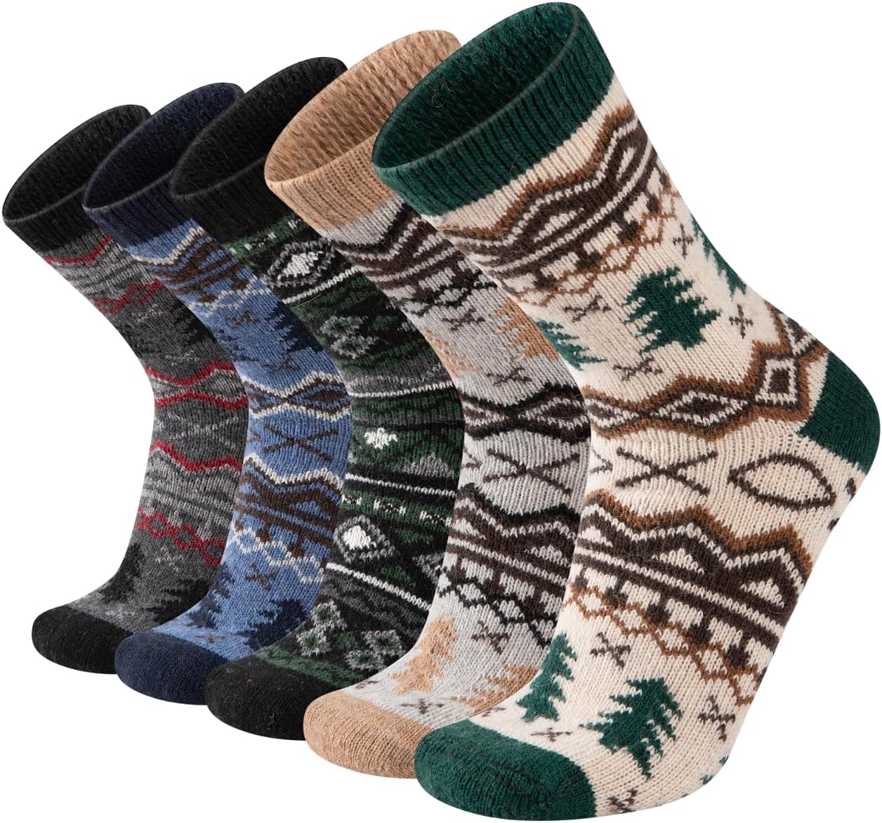 COOVAN Wool Socks Mens Warm Winter Thermal Thick Knit Cozy Soft Crew Boot Socks for Cold Weather (5 Pairs)