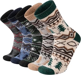 COOVAN Wool Socks Mens Warm Winter Thermal Thick Knit Cozy Soft Crew Boot Socks for Cold Weather 5 Pairs
