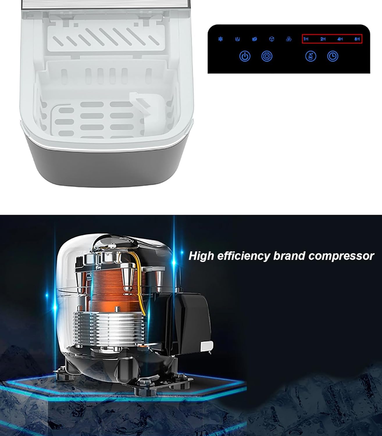 2024 Portable Ice Machine, 9 Cubes in 6-8 Mins, 12kg per Day, Self-Cleaning Ice Makers with Basket and Scoop, Low Noise, for Home, Kitchen, Camping, RV